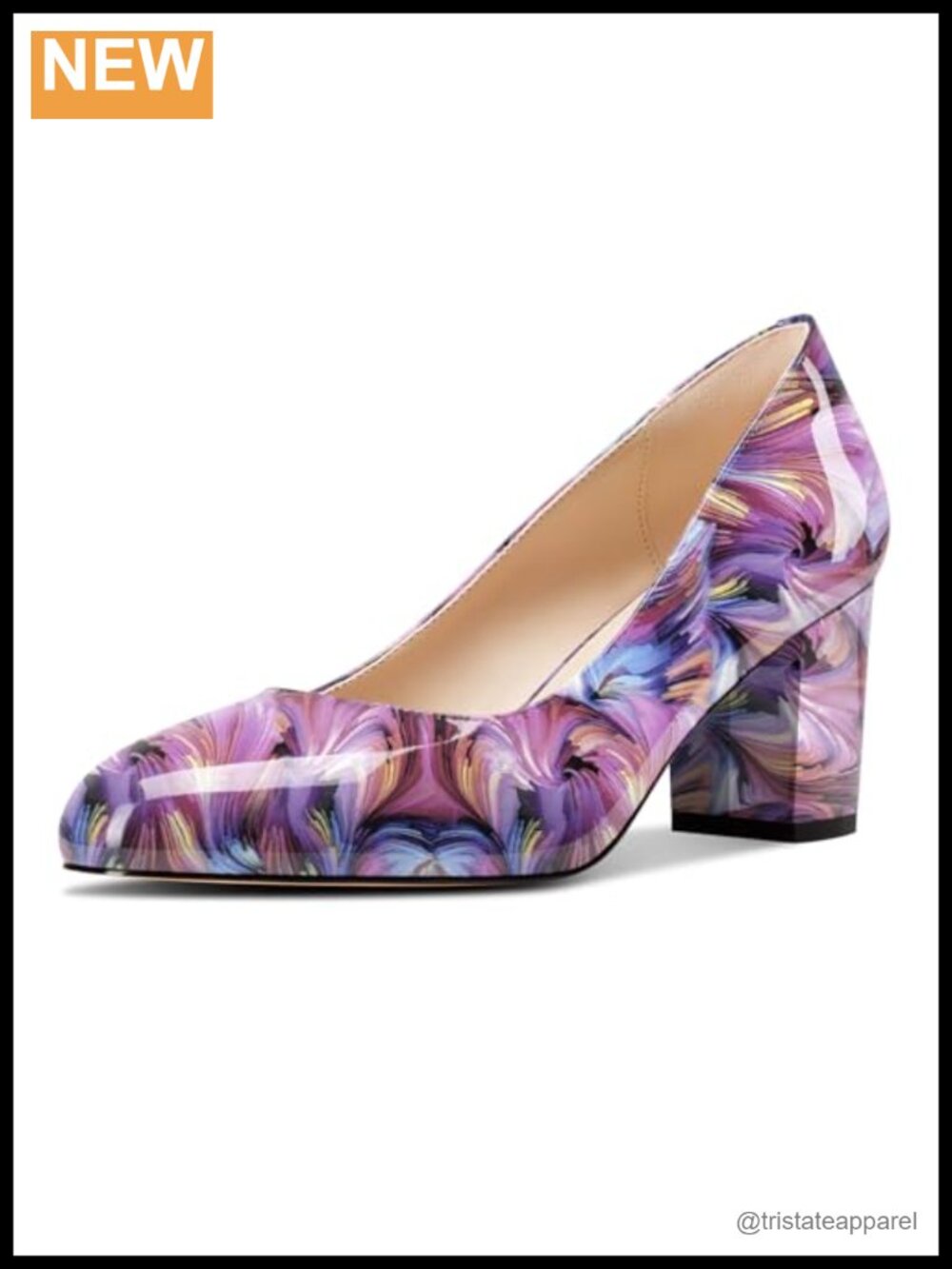 Women's Chunky Block Heel Pumps Faux Leather Slip-On Round Toe Business Casual